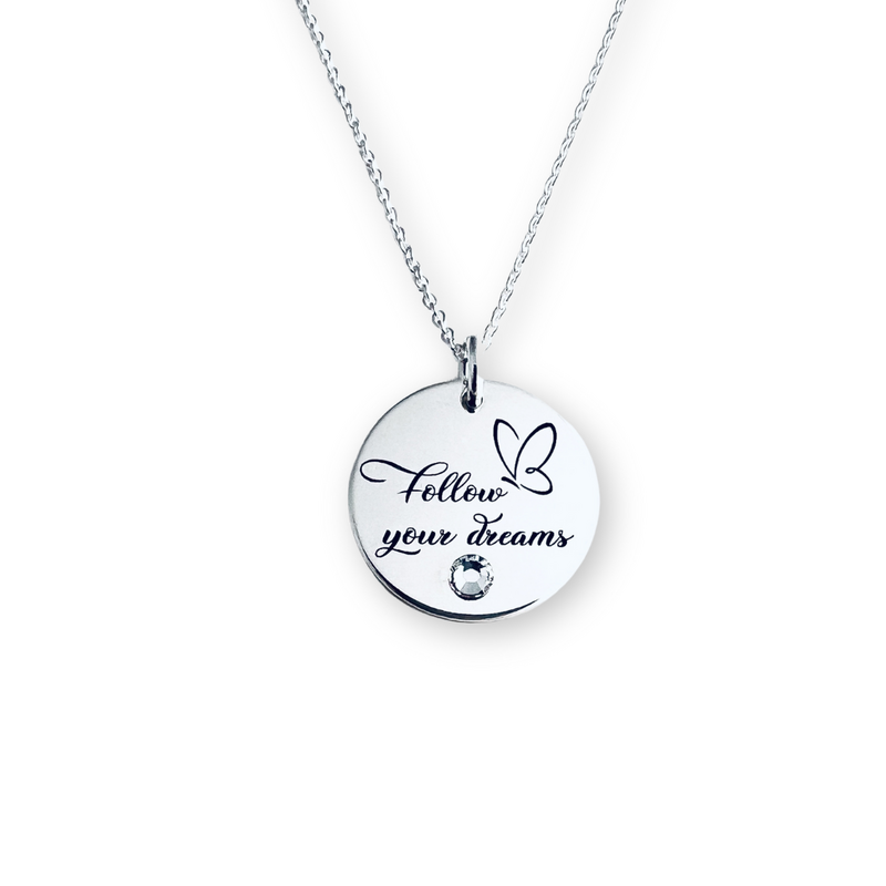 Colier argint personalizat si cristal - Follow your Dreams