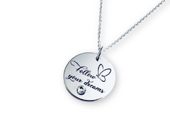 Colier argint personalizat si cristal - Follow your Dreams